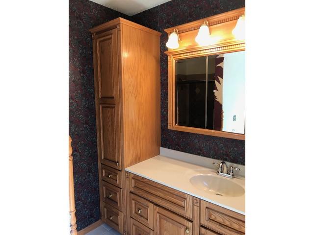 Solid Oak Bertch Bathroom Vanity With Side Closet Mirror And